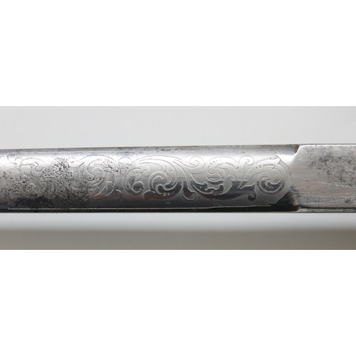 137 - Circa 1890 Pattern British Diplomatic court sword and scabbard, 30% of blade ornately etched, knuckl... 