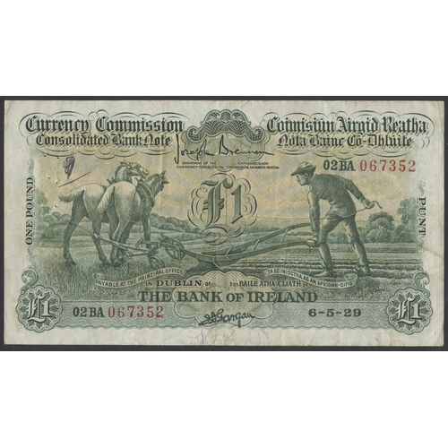 419A - Republic of Ireland. Bank of Ireland Brennan/ Gargan 1929 (5 May) £1 02BA 067352 E001 fine. (BNYB E0... 