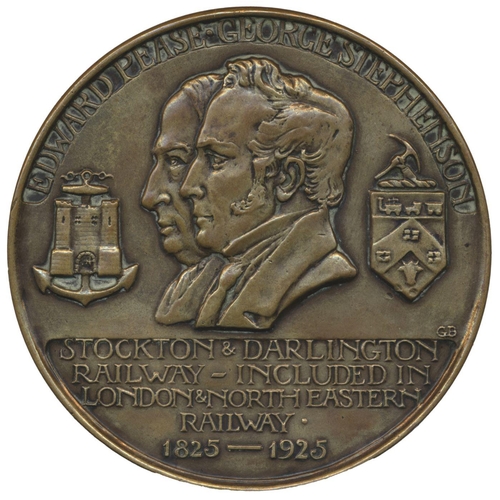 913 - 1925 Centenary of the Stockton & Darlington Railway 76mm bronze medal by G. Bayes for Pinches, Edwar... 