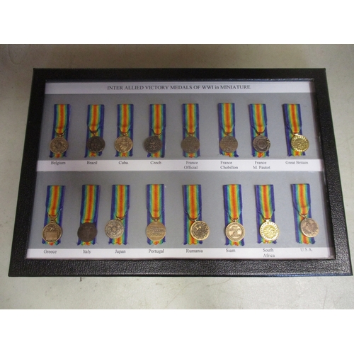 76A - 3 sets of 16 miniature WW1 Victory Medals with each medal identified, 2 sets in presentation boxes, ... 