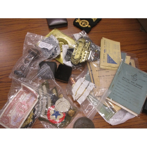 157 - Range with WW2 respirator, sweetheart badges, commemoratives, RAF discharge book, AFV First Aid Kit,... 