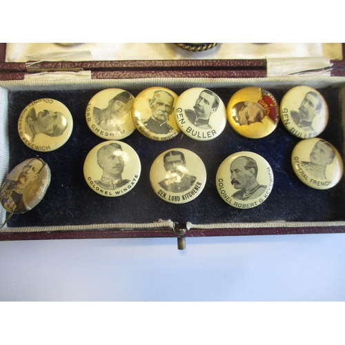 159 - Boer War range with QV chocolate tin, Generals badges with pin badges (13), button hole badges (2), ... 