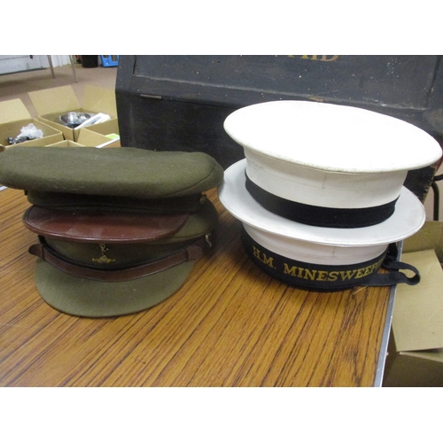 165 - Large hat tin painted Rose Price R.I.N. (Royal Indian Navy), contains R Sigs officer's cap, USAF off... 