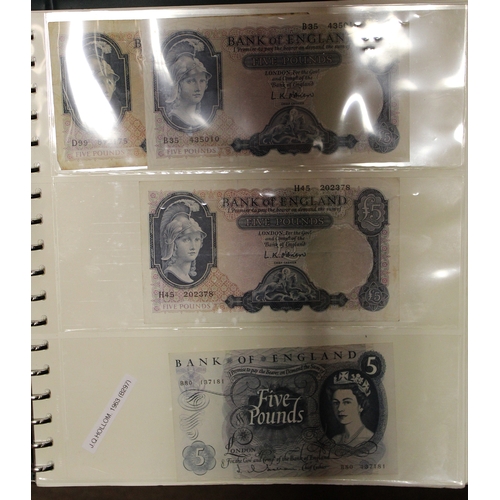 177 - Collection in album with £5 O'Brien blue B35, Hollom B80 extremely fine, Page Wellington 47S (7), Gi... 