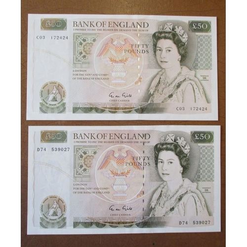 182 - £50 Wrenn range with Somerset B58 uncirculated, A24 good extremely fine, A01 first run extremely fin... 