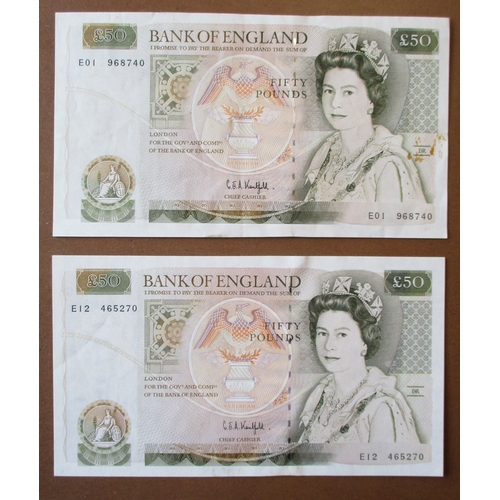 182 - £50 Wrenn range with Somerset B58 uncirculated, A24 good extremely fine, A01 first run extremely fin... 