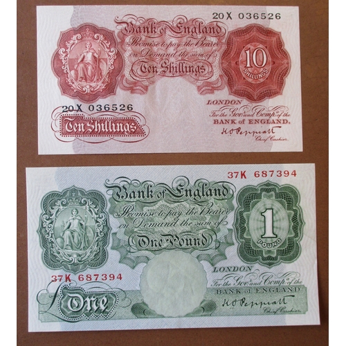 191 - Range with £1 Warren-Fisher 1923 P1/44 fair, Mahon E98 good very fine Catterns L24, Peppiatt 37K, D6... 