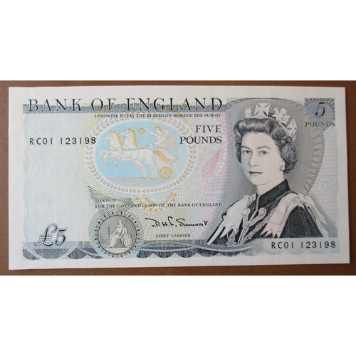 255 - D.H.F. Somerset. £5 wider thread uncirculated range with RA01 first run, RB01, RC01 and RC90 last ru... 