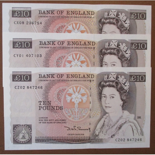 261 - D.H.F. Somerset. £10 windowed thread range generally uncirculated with CS90 last run first series, D... 