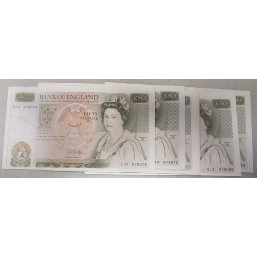 296 - G.E.A. Kentfield. Near uncirculated range of £50, running consecutively from E13 679075 to ...090 an... 