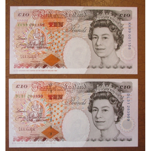 328 - G.E.A. Kentfield. £10 collection generally uncirculated with DD01 001109 first run, KK99 001158 last... 