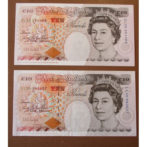 328 - G.E.A. Kentfield. £10 collection generally uncirculated with DD01 001109 first run, KK99 001158 last... 