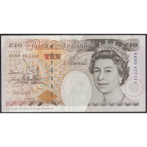 330 - G.E.A. Kentfield. £10 KK80 477111 last production run nearly extremely fine. (Duggleby B369) (See ph... 