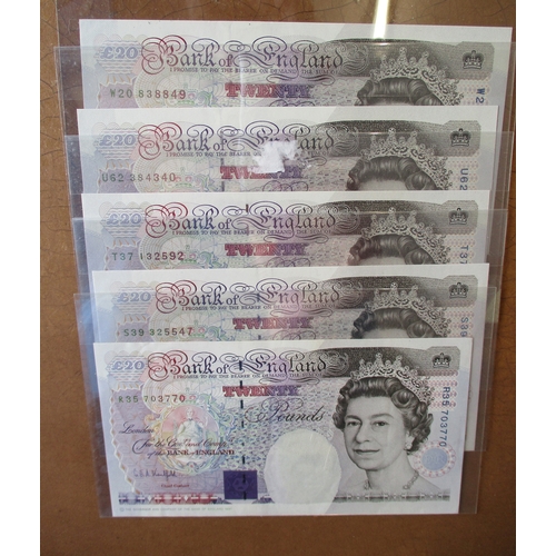 334 - G.E.A. Kentfield. £20 collection, generally uncirculated with E43 first series, H08, J27, K27, N48, ... 