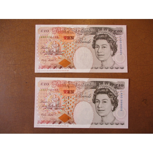 353 - M.V. Lowther. £10 Dickens range with KL01 000689 first run uncirculated , KL02 nearly extremely fine... 