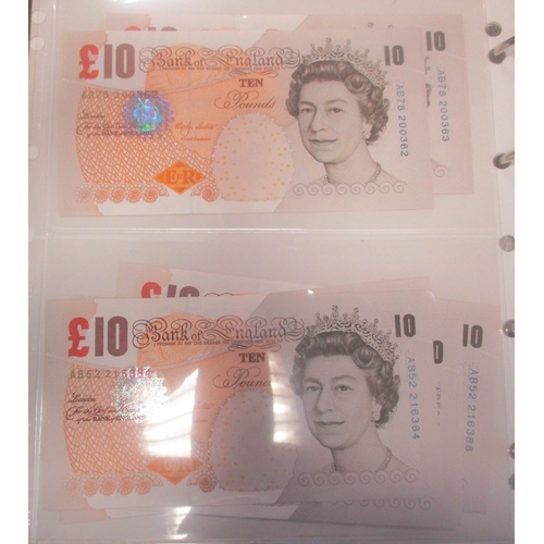 364 - M.V. Lowther. Near uncirculated range of £10, with consecutive run AB52 216384 to ...388 and AB78 20... 