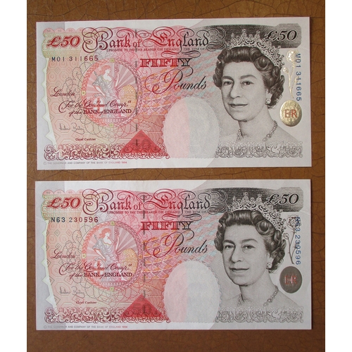 377 - A.J. Bailey. £50 range with M19, N63 uncirculated, L01 first run, L65 first series, M01, R42 last se... 