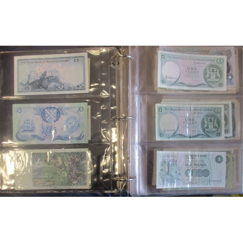 387 - Collection of banknotes in folder, majority from Scotland, generally fine to extremely fine, include... 