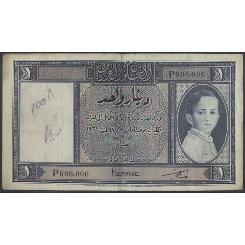 418 - Iraq. Kennet/ Ata Amin 1931 (1942) 1 dinar P606006 fair, graffiti to watermark and to reverse. (Krau... 