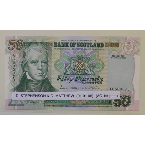 447 - Scotland. Bank of Scotland £50 uncirculated range with 1995, 1999 AA 800068 BNYB states starts from ... 