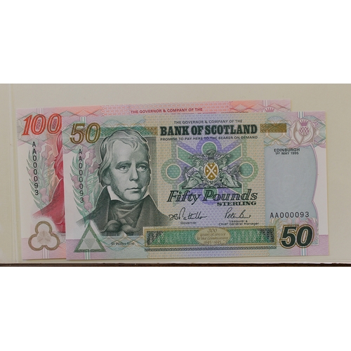 450 - Scotland. Bank of Scotland 1995 £5, £10, £20, £50 and £100 all with AA 000093 serial number uncircul... 