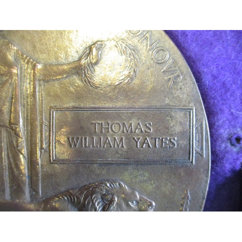 50 - WW1 BWM, Victory Medal and Memorial Plaque to 31478 Pte T.W. Yates S. Lan R. (Thomas William yates o... 