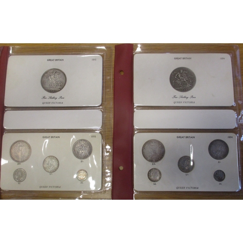 509 - Collection of QV Old head coinage in album leaves, generally good fine to very fine, with crowns 189... 