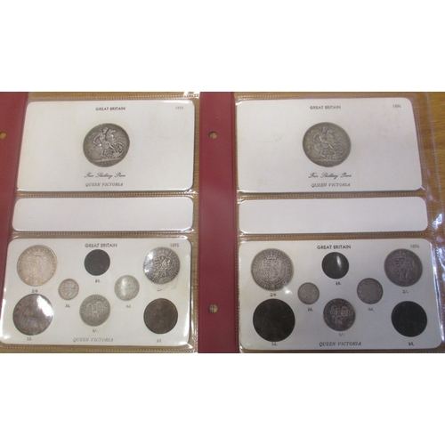 509 - Collection of QV Old head coinage in album leaves, generally good fine to very fine, with crowns 189... 