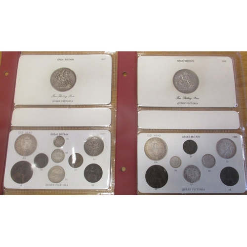 509 - Collection of QV Old head coinage in album leaves, generally good fine to very fine, with crowns 189... 