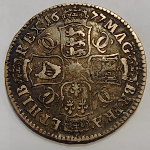 536 - Charles II range generally poor to fine including half crown 1677 V.NONO, 4d undated, 1672 creased, ... 