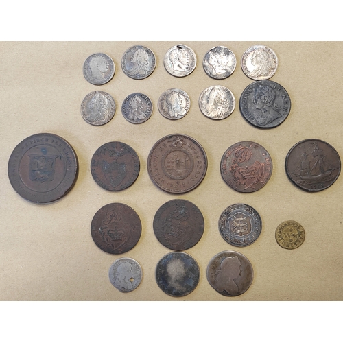 545 - Collection of KCII, KGII, KG III etc, including shillings, 4d, pennies etc, plus range of tokens. Qt... 