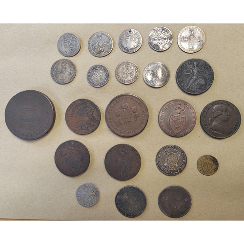 545 - Collection of KCII, KGII, KG III etc, including shillings, 4d, pennies etc, plus range of tokens. Qt... 