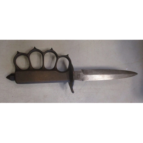 81 - U.S. Model 1918 knuckleduster trench knife by Landers, Frary & Clark and scabbard, hilt stamped U.S.... 