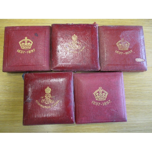 898 - Official boxed 56mm royal events range with 1897 Diamond Jubilee by Brock silver and AE (2) and 1902... 