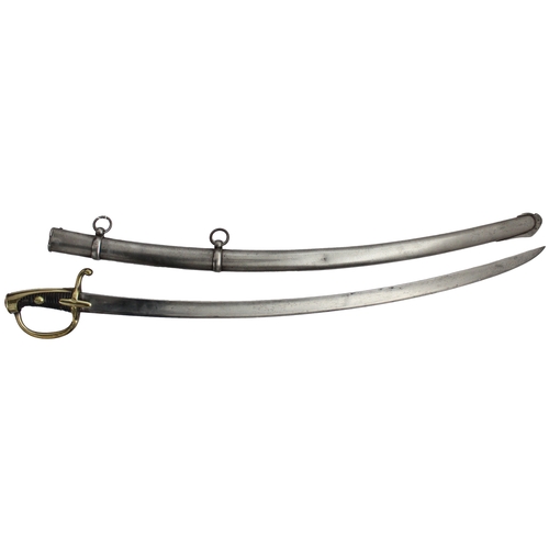 90 - French 1813 Hussar trooper's sword and scabbard, unusual in it has a knucklebow instead of 3 bar gua... 