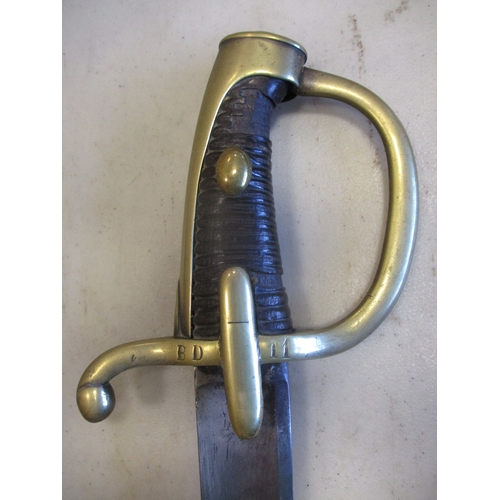 90 - French 1813 Hussar trooper's sword and scabbard, unusual in it has a knucklebow instead of 3 bar gua... 