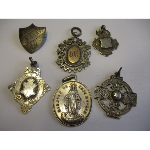 900 - Collection of 18 silver medallions, some are Irish silver, some enamelled, includes RAPC sweetheart ... 