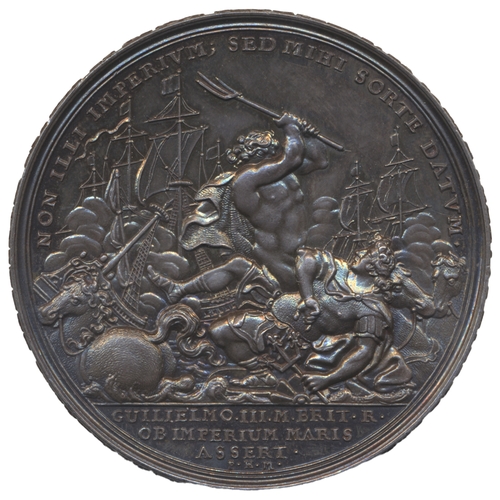 909 - 1692 Battle of Le Hogue 49mm silver medal by P.H. Muller extremely fine. (Eimer 347) (See photo) (Y)