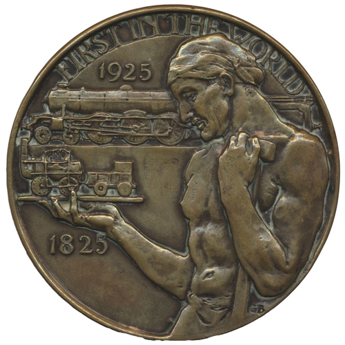 913 - 1925 Centenary of the Stockton & Darlington Railway 76mm bronze medal by G. Bayes for Pinches, Edwar... 