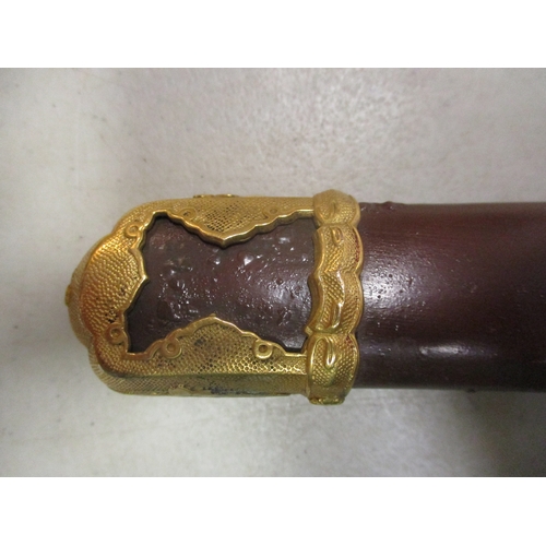 93 - WW2 Japanese Army officer's Shin-Gunto and scabbard, bright golden finish to tsuba, seppa, fuchi, po... 