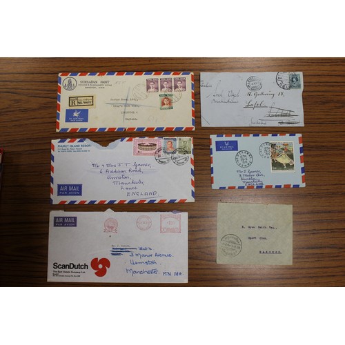 242 - Thailand. Mail into Siam. A small selection in an album comprising of 3 postcards from Great Britain... 