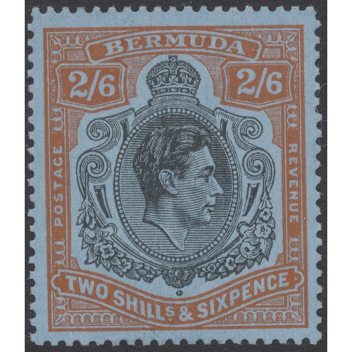 124 - Bermuda. 1938-53 study of mint high values, starting with the 2/- deep purple and ultramarine/grey b... 