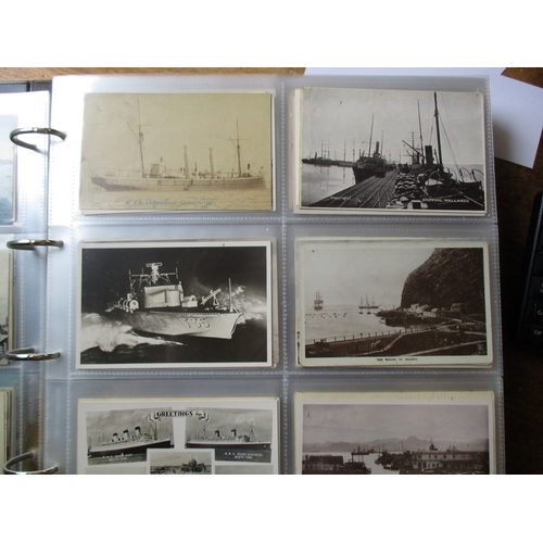 43 - Misc. coln. in modern album. Shipping incl. merchant, naval, paddle steamers, lifeboats, submarines,... 