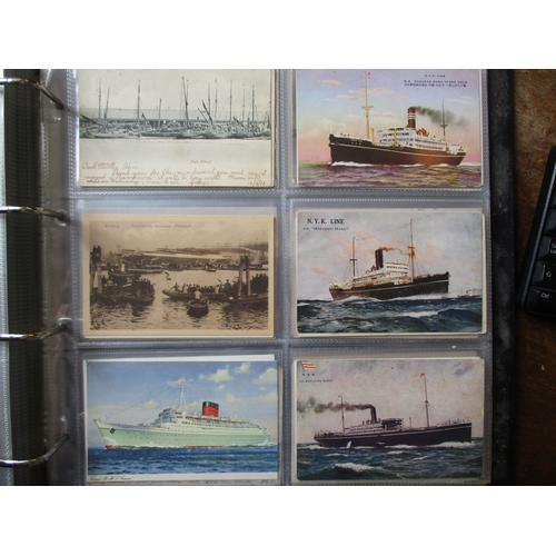 43 - Misc. coln. in modern album. Shipping incl. merchant, naval, paddle steamers, lifeboats, submarines,... 