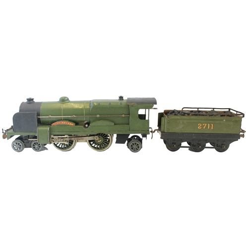 395 - Unknown manufacturer. Clockwork O gauge locomotive Lord Nelson 2711 4-4-2 with tender, green, repain... 