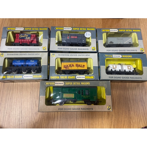 568 - Wrenn. Collection of boxed OO gauge wagons including salt ‘Cerebos’ No W5021, ‘SAXA Salt’ No W4665P,... 