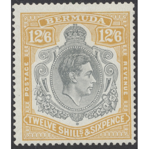 124 - Bermuda. 1938-53 study of mint high values, starting with the 2/- deep purple and ultramarine/grey b... 