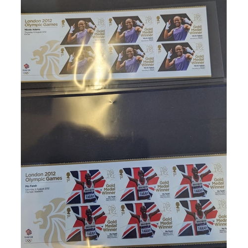 254 - 2012 Olympics gold medal winners issues, in one volume. Valid face value £217. (V)