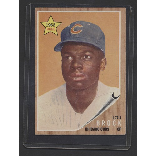 38 - Topps. Single card in plastic holder, Lou Brock of Chicago Cubs 1962 Rookie, Topps 387, generally go... 