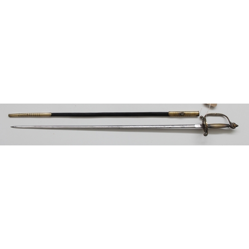 201 - Circa 1890 Pattern British Diplomatic court sword and scabbard, 30% of blade ornately etched, knuckl... 